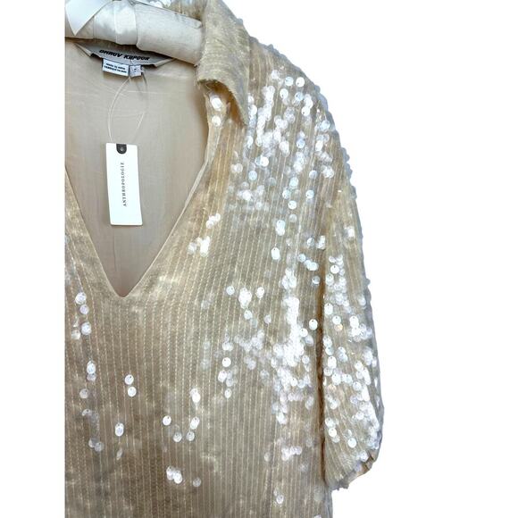 Anthropologie Dhruv Kapoor Short-Sleeve Collared Sequin Midi Dress Sze Small NWT - Picture 5 of 15